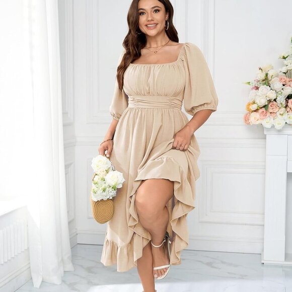 Women's Plus Size Maxi Dress Summer Flowy A-Line Elegant Wedding Guest - Picture 5 of 6